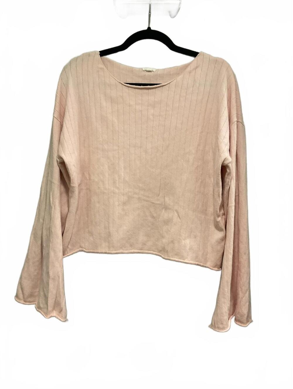 O & O Womens cropped peach colored blouse long bell sleeve w/ ties size Large